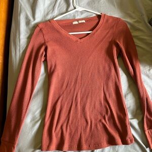 Burnt Orange Henley Long-sleeve Tee - Lightly Worn